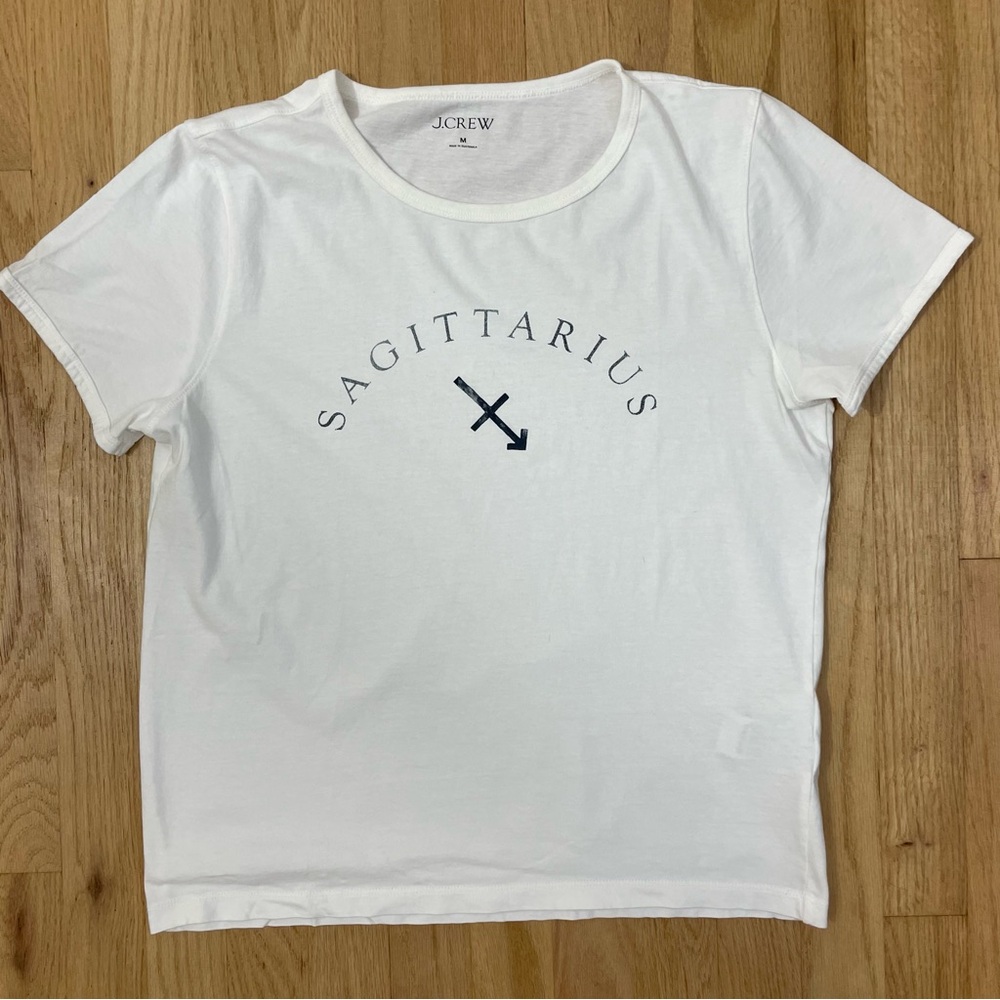 J.Crew Sagittarius T-Shirt White Med Astrology Sign Celestial Casual Tee Graphic
